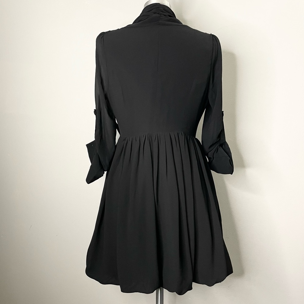 DOUBLE ZERO Sheer Sleeve Balloon Pleat Wrap Dress - Picture 3 of 7